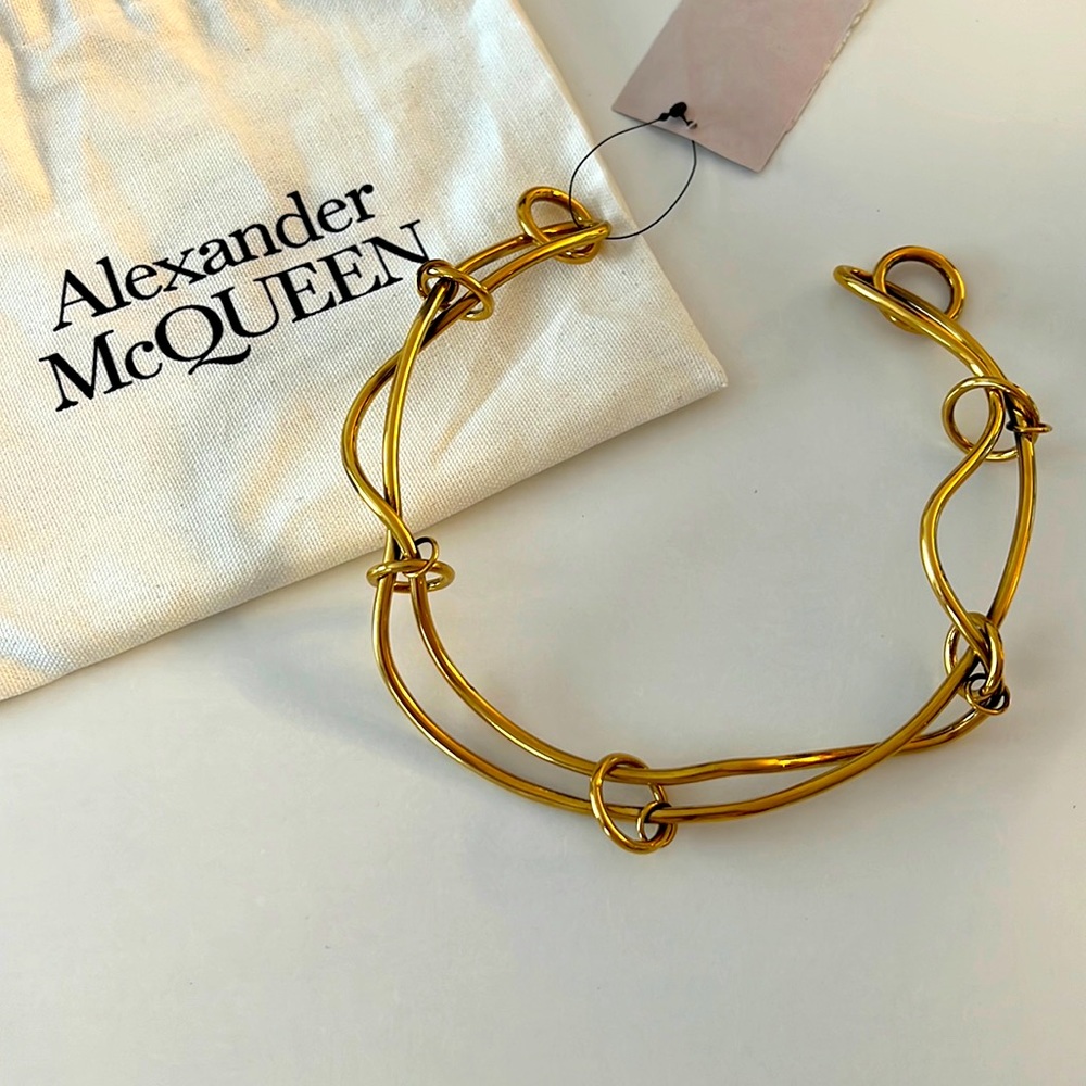 NEW NWT Alexander McQueen Wire Choker Brass Necklace Fashion Jewelry & dust bag
